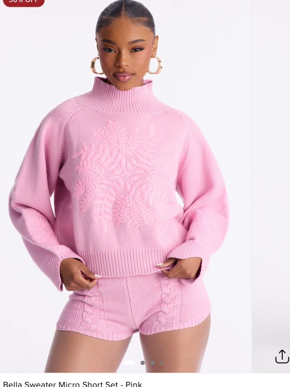 Fashion Nova Pink Cable Knit Sweater and Micro Short Set